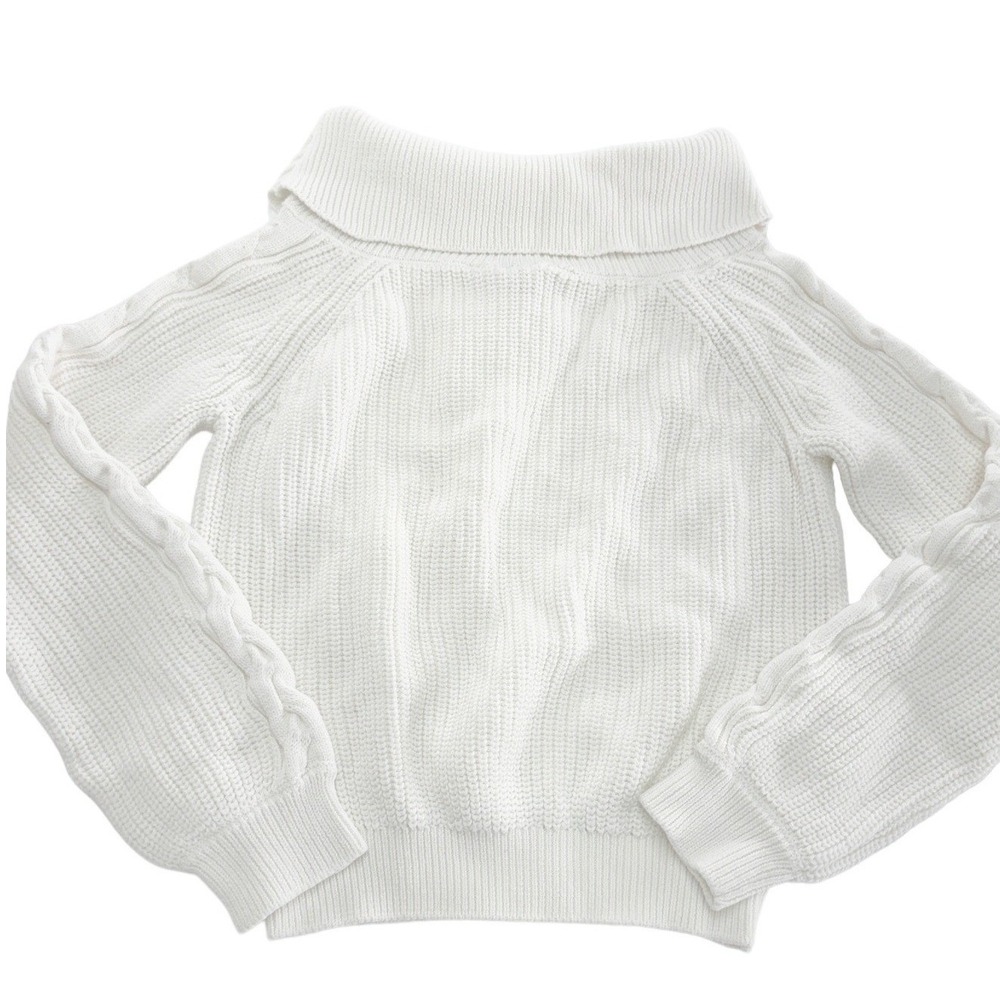 bobi BLACK Sweater Womens Small White Off Shoulder Cable‎ Knit Cotton